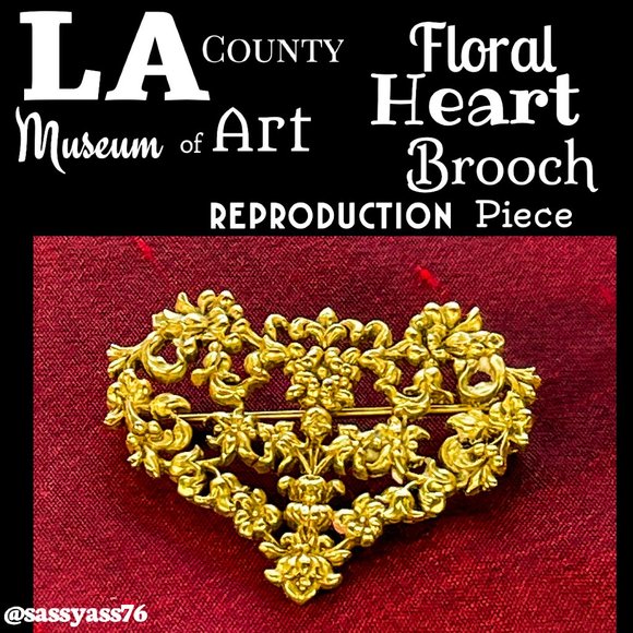 Vintage Jewelry - ▪️VTG▪️LA COUNTY MUSEUM OF ART▪️Gold Floral Heart Brooch Museum Reproduction